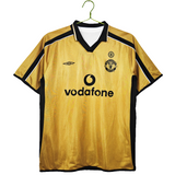 Camisa Manchester United 2001/02 Dupla face Edição 100 anos - Versão Retrô Masculina - Dourado e Branco