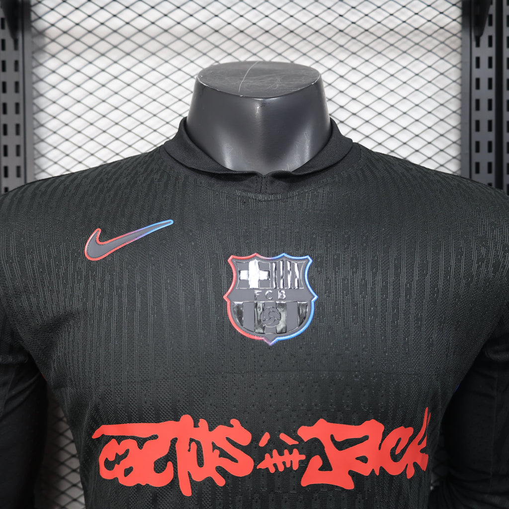 Camisa Barcelona ll Edição especial Travis Scott 24/25 Manga Longa - Masculina - Preta