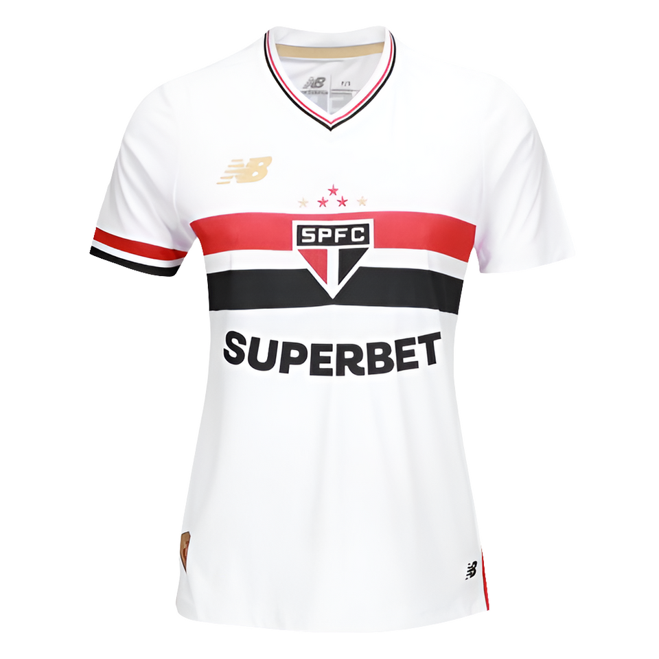 Camisa São Paulo 25/26 Home Torcedor New Balance Feminina - Branco+Vermelho