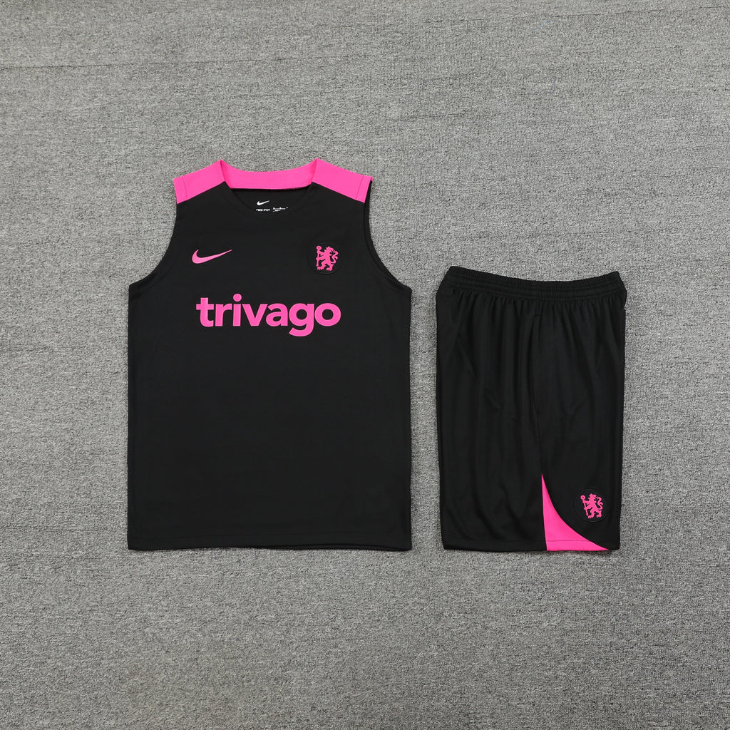 Kit de Treino Chelsea Nike 24/25 - Camisa e Bermuda- Preto e Rosa