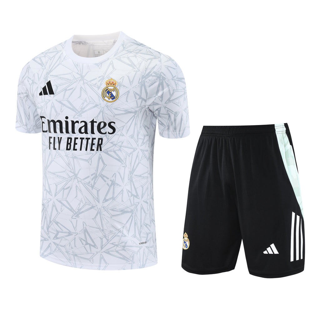 Kit Treino Real Madrid 25/26 Masculino - Adidas Branco com Preto