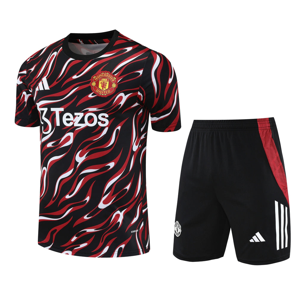 Kit Treino Manchester United 25/26 Masculino - Adidas Vermelho e Preto | Design em Chamas