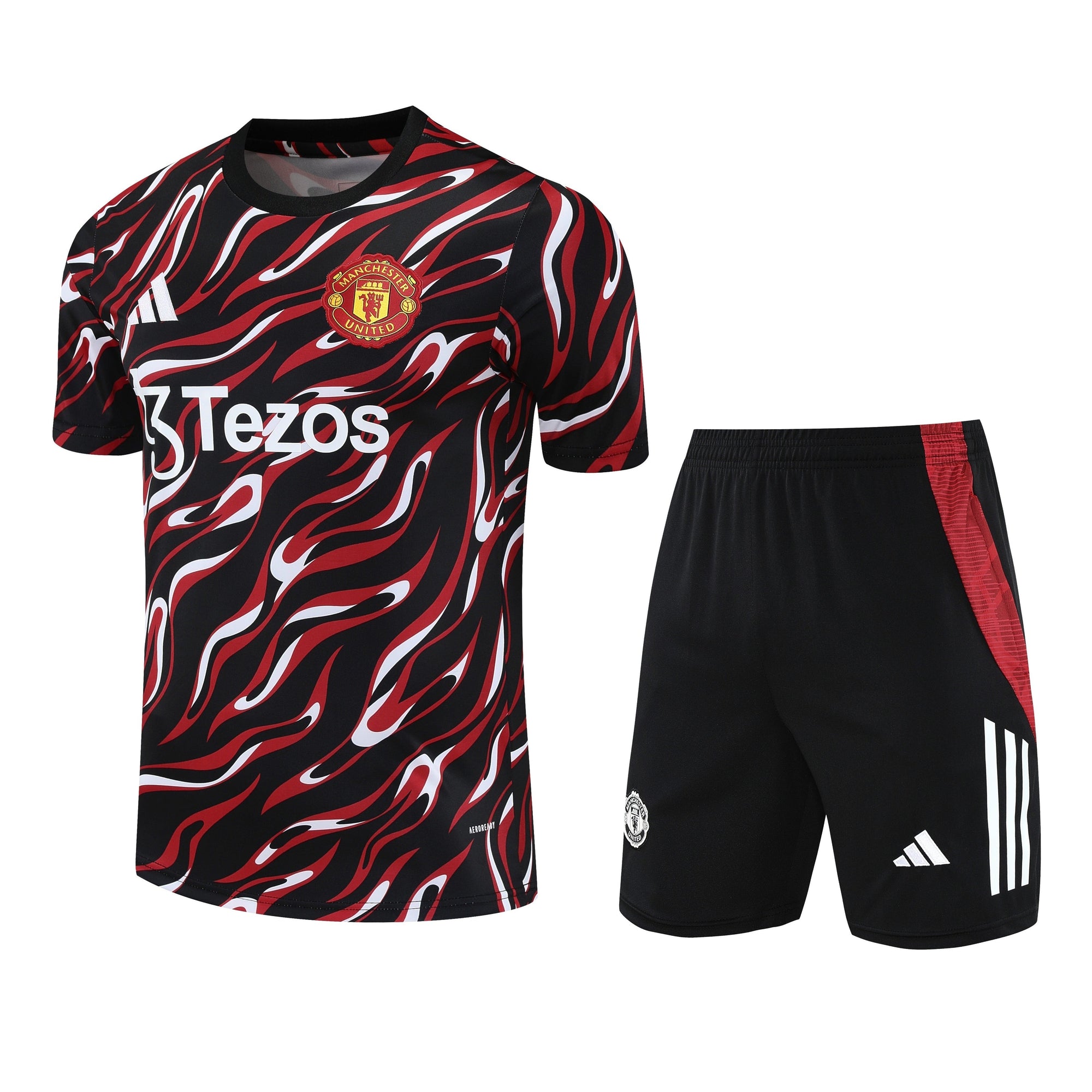 Kit Treino Manchester United 25/26 Masculino - Adidas Vermelho e Preto | Design em Chamas