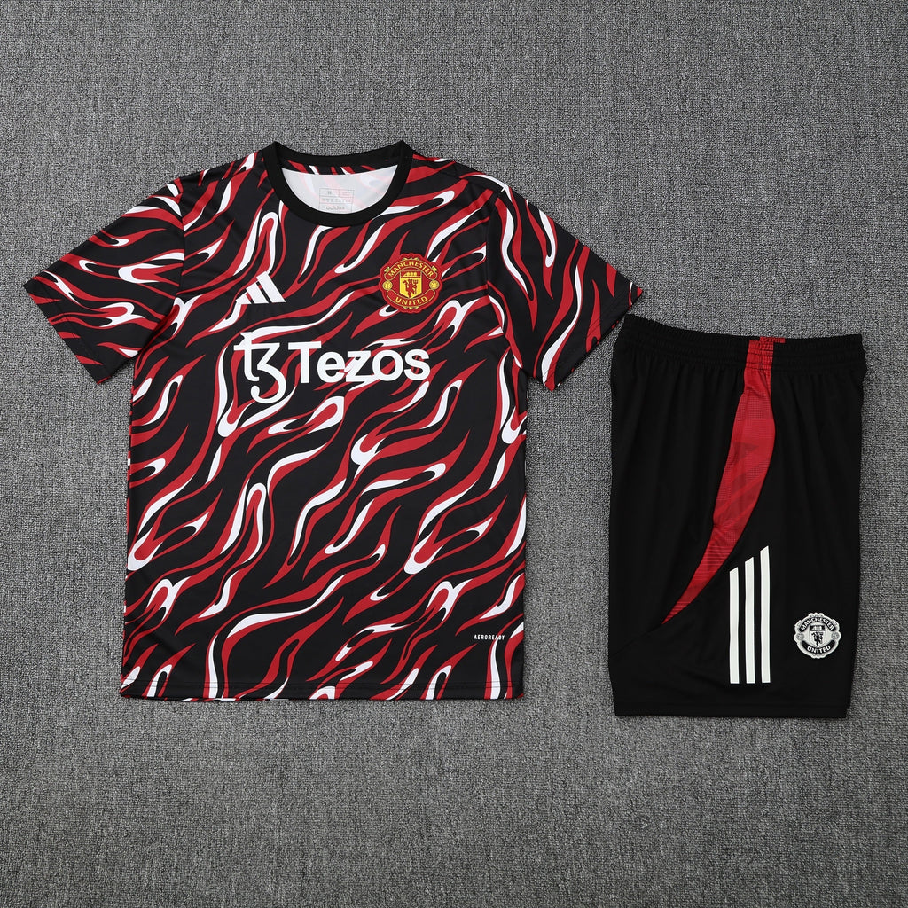 Kit Treino Manchester United 25/26 Masculino - Adidas Vermelho e Preto | Design em Chamas