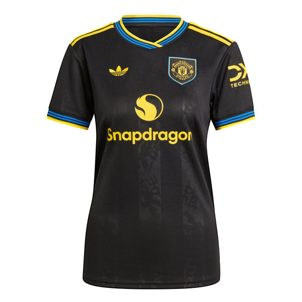 Camisa Manchester United lll 2025/26 Adidas Torcedor Feminino - Preta + Amarelo